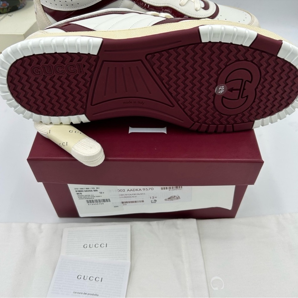 Men’s Gucci re-Web sneakers in white leather with red accent size 12.5 Italy - Picture 6 of 13